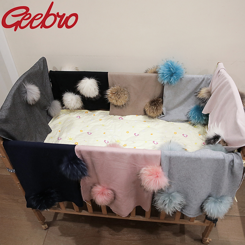 Baby Products - Geebro-新生児用の暖かい毛布,本物のアライグマの毛皮15cm,子供用のポンポン,赤ちゃん用,旅行用,睡眠用
