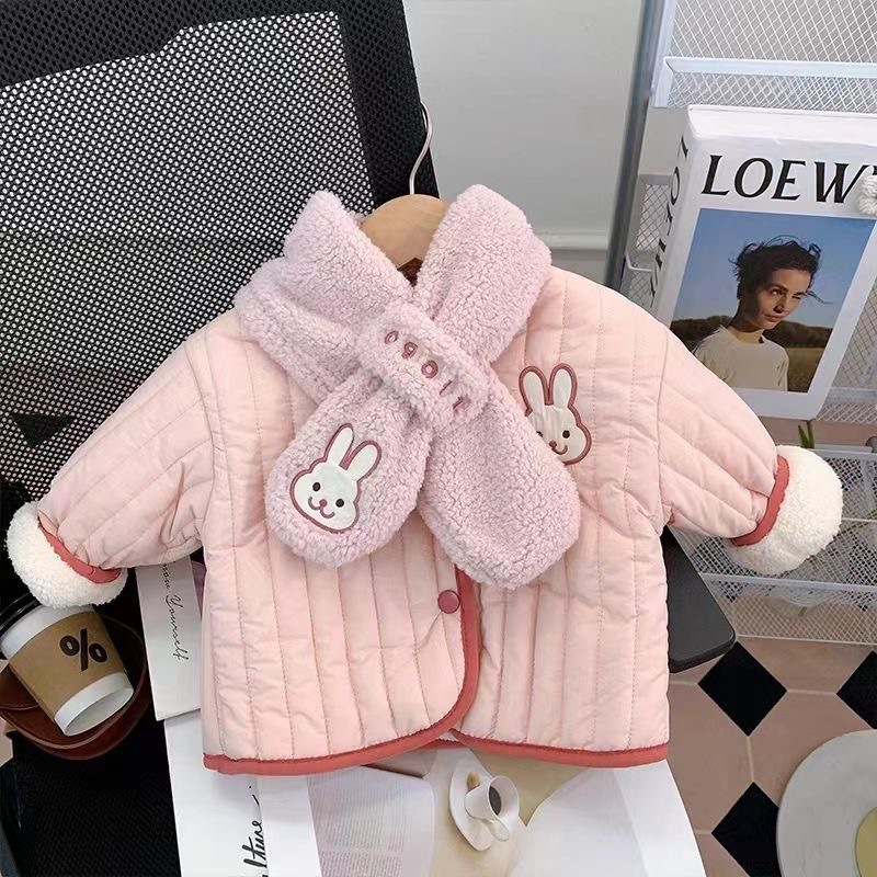 Baby Products Website - 新生児の男の子と女の子のためのベビーウォームジャケット、カジュアルな冬用コットンコート、長袖の幼児用ジッパー付き服、スカーフ付き