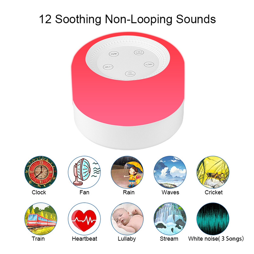 White Noise Machine Baby - ベビーホワイトノイズマシン おやすみ調整可能なナイトライト 12のなだめる音付き 7つの照明色タイマー 赤ちゃん 学生