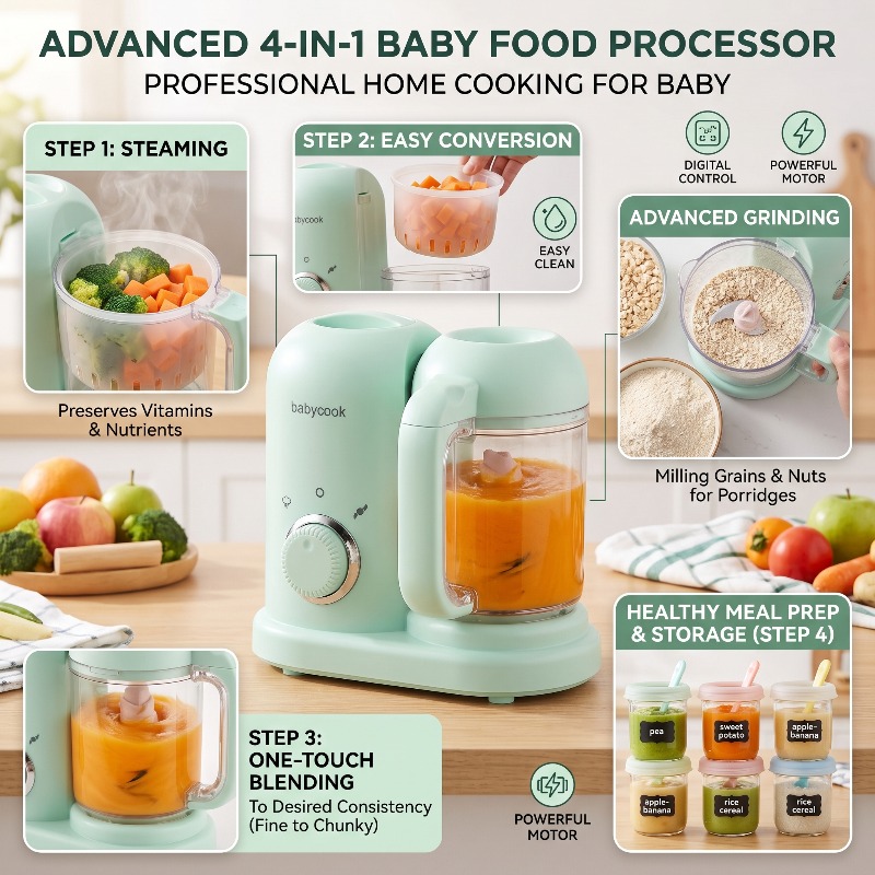 Baby Food Maker Blender - 多機能高精度ベビーフードグラインダー小型自動4in1調理蒸し器クッカーブレンダーベビーフードマシンブレンダー