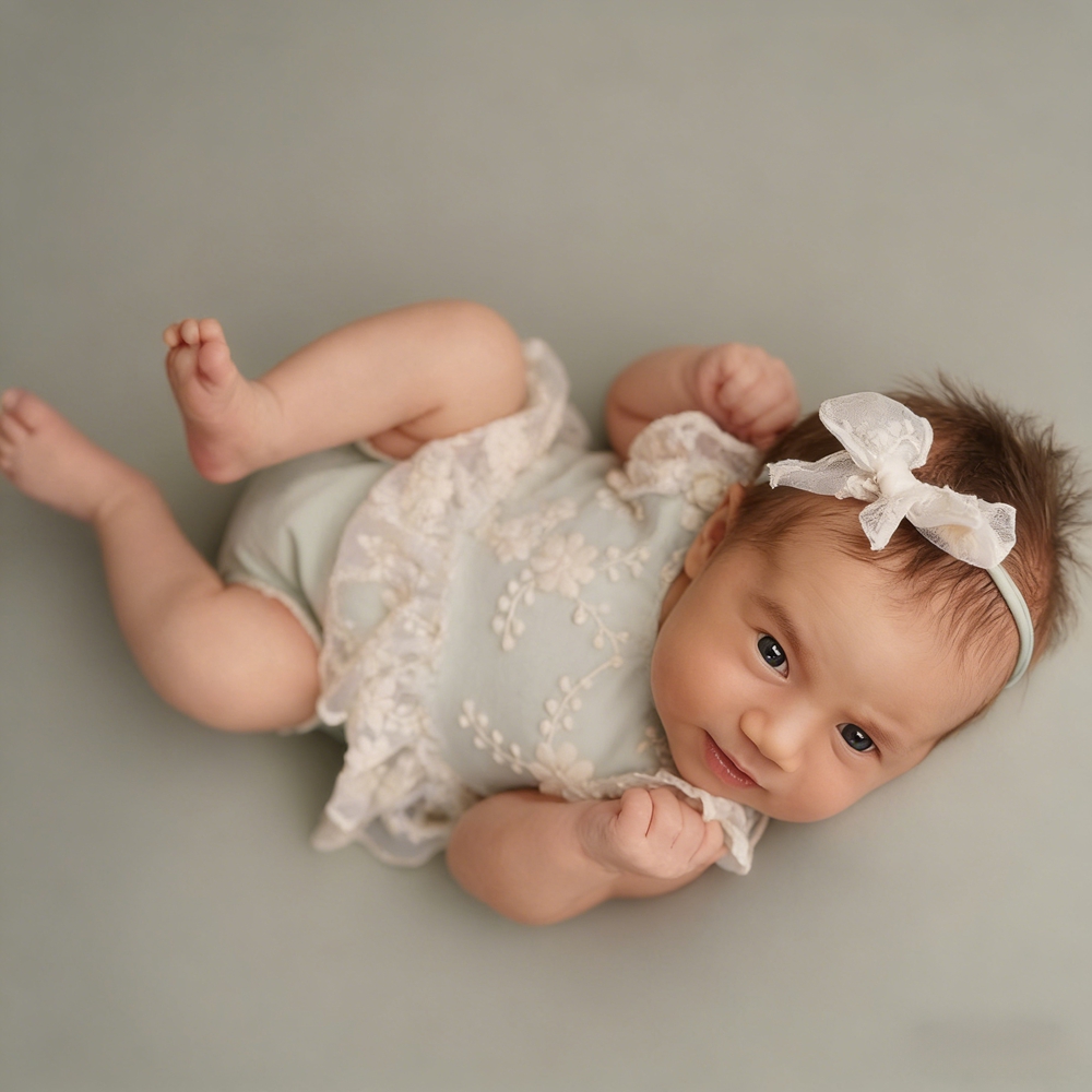 気まぐれな新生児女の子用パステルグリーンレースフリルロンパー - Baby Products Website のレビューと価格